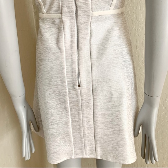 TOPSHOP Knit Fit & Flare Skater Dress Open Back Zipper White Shimmer Metallic - Picture 9 of 16